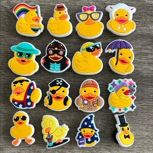 Jibbitz. JUST DUCKY. Set of 16. Fits Crocs & similar.  Super bright and cute.